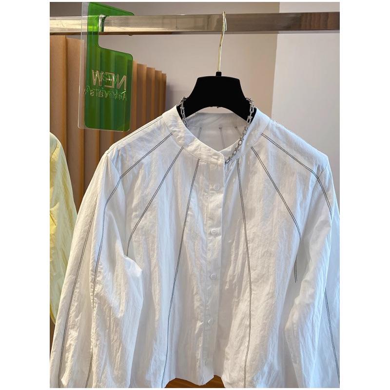

Women s White Contrast Stitch Air Conditioning Long Sleeve Shirt - 2026 New Loose, Versatile, Cropped, Waist-Cinched Sun Protection Top Large білий