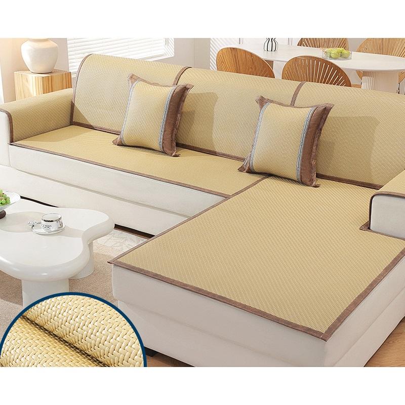 Summer Sofa Cover Cushion Pad Cooling Mat Rattan Seat Ice Silk Non Slip Universal Chaise Lounge Sofa Protector