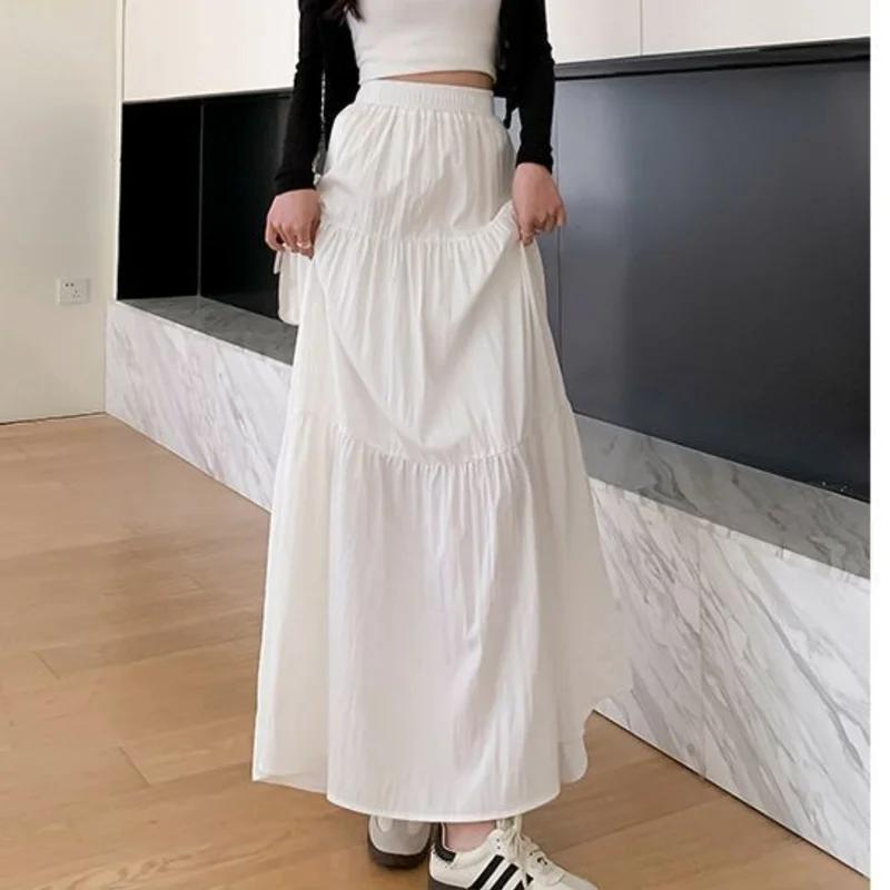 Women Cake Skirt Summer Trend High Waist Pleated Skirt Casual Elegant All-Match Solid A-line Big Swing Double Layer Skirt
