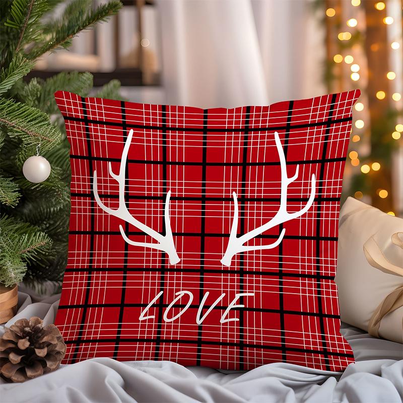 Christmas Pillows With Deer Tree Santa Patterns Square Polyester Pillowcase, Modern Sofa Decorative Cushion Cover