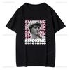 2024 Fashion Unisex Shirt Classic European Art Sculpture Smoking - Harmful Street Humor Hip Hop Casual Cotton T-shirt