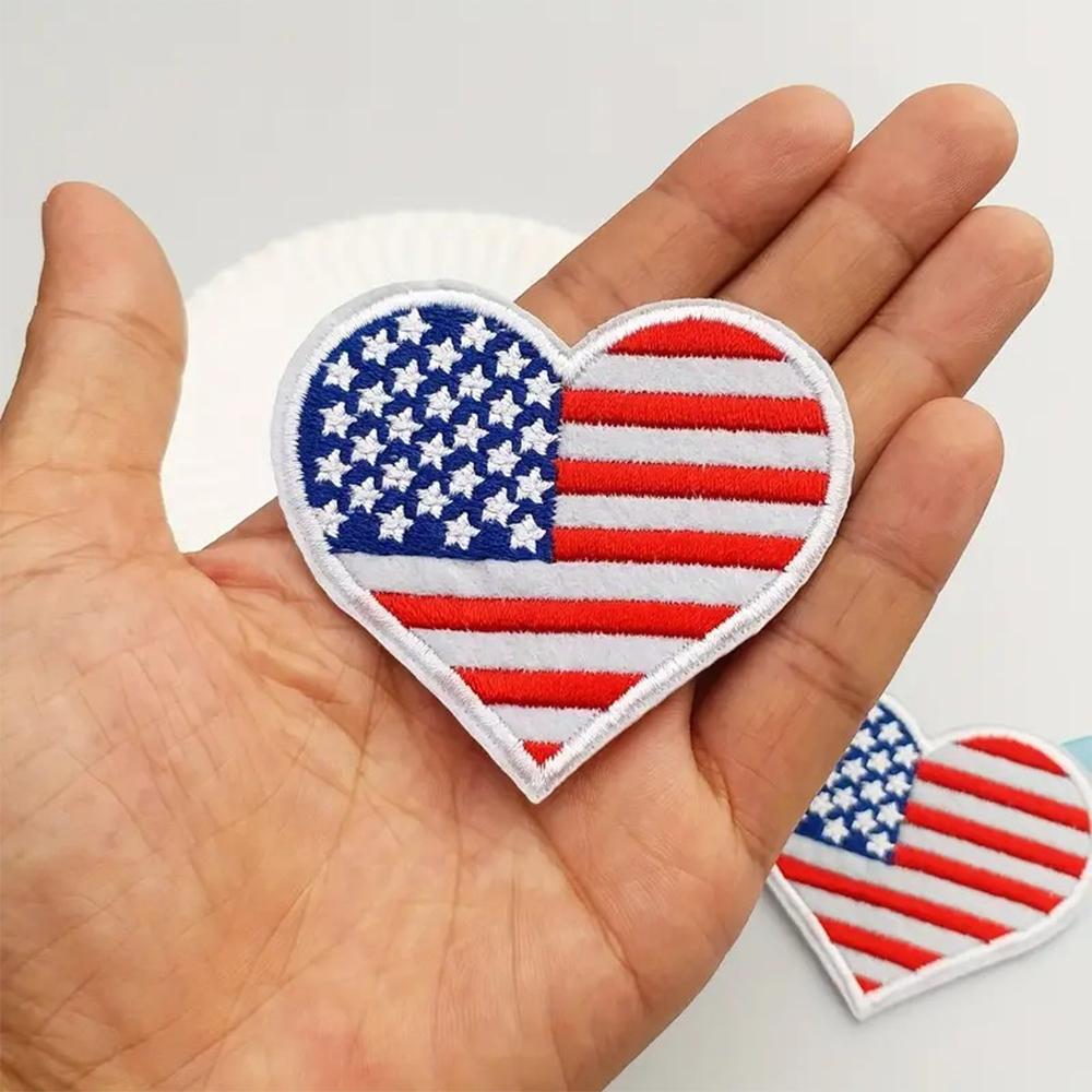 12 Pcs American Flag Heart Embroidered Patch Iron On USA Applique Badge for Jacket Jeans Hat Backpack Clothes Decoration