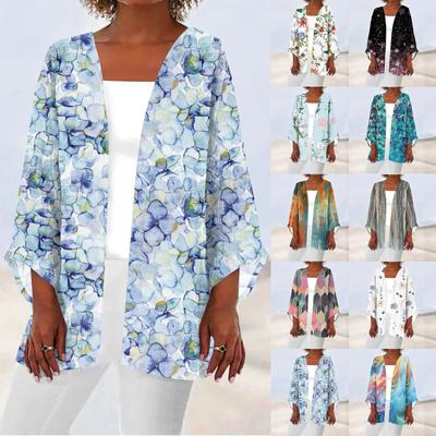 Women's Casual Fashion Retro Printed Lightweight Medium Length Jacket Cardigan