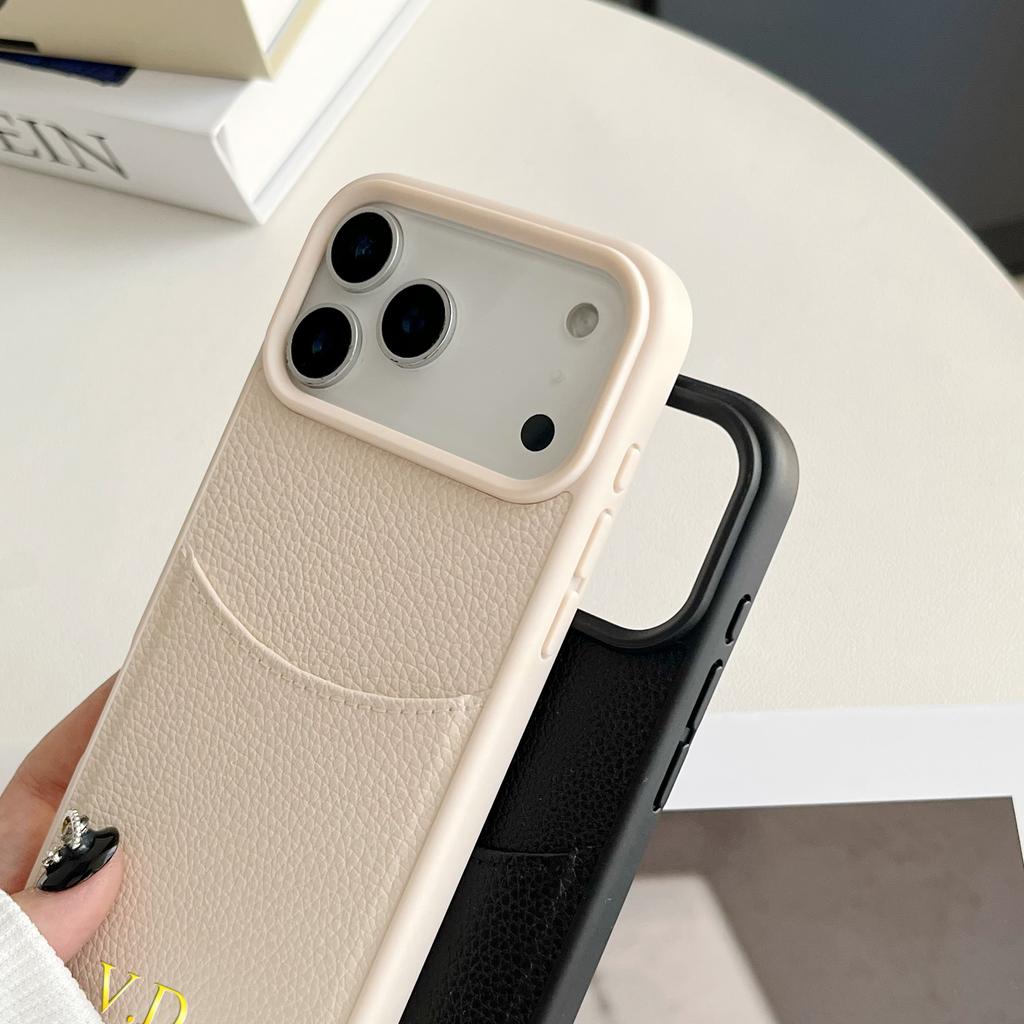 Personalized Custom Name Insert Card Case for iPhone 12 13 14 15 16 17 Pro Max Plus Air PU Leather Gold Hot Foil Stamping