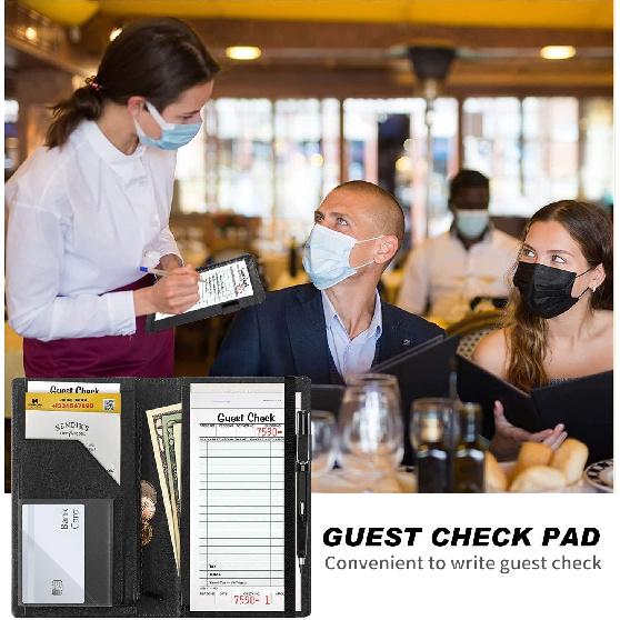 Server Book,Waitress Book,5x9 Inch Server Books for Waitress & Waiter, Cute PU Leather Serving Book Guest Check Presenters Organizer with Zipper