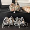 Fashion Chain Shoulder Bag New Chinese Style Water Bucket Bag Drawstring Crossbody Bag Small Size Street Trend Canvas Material