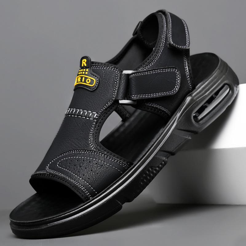 Pánské letní sandály z hovězí kůže Nový designér Volný čas Sport Jízda venku Obuv Plážová obuv Pánské pantofle se vzduchovým polštářem