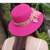 Fashion Women Summer New Women's Sun Hat Bucket Cap Beige Lace Bowknot Flowers Ribbon Flat Top Straw Hat Beach Caps Panama Gift