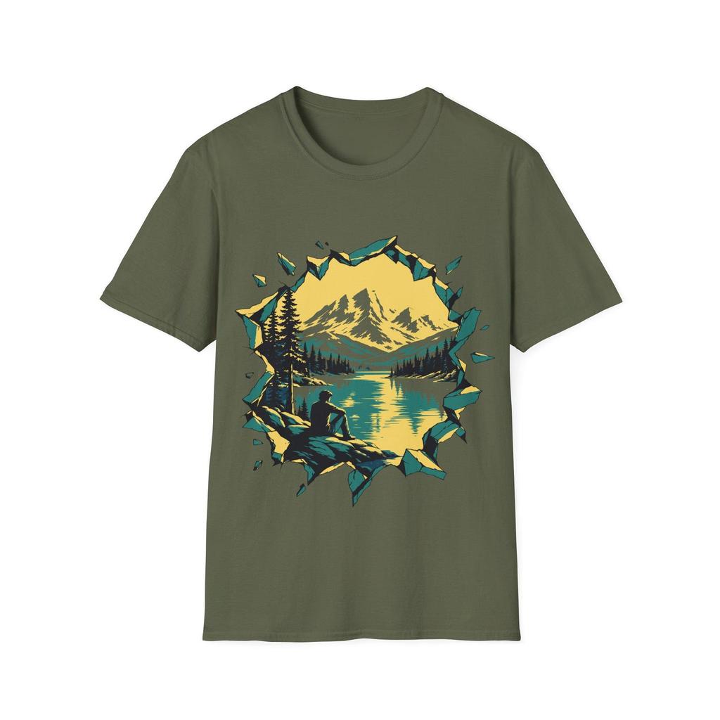 Vintage Nature Streetwear Graphic T Shirt Mountain Lake Retro Sunset Peak Landscape Print Unisex Loose Fit Cotton Casual Tee