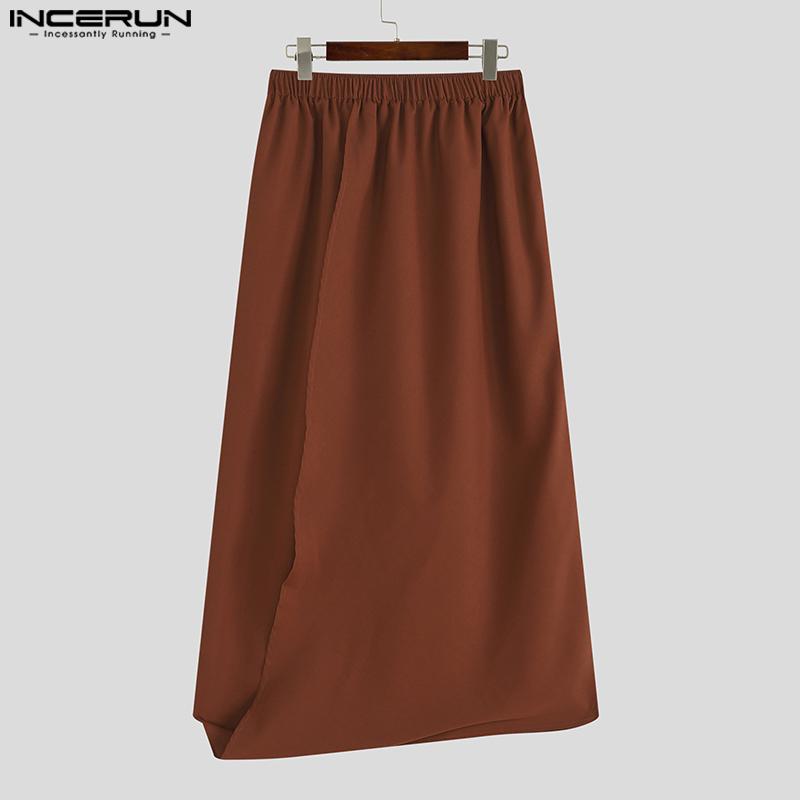 INCERUN Men Elastic Waist Irregular Wrap Casual Loose Long Pants Trousers