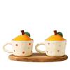 Orange Ceramic Water Cup with Lid - Cute Office Souvenir or Birthday Gift for Home Use