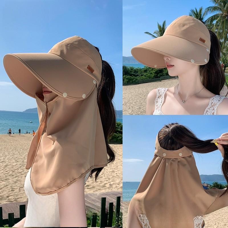 Sun Protection Sun Hat For Women With Removable Shoulder Cover Summer Uv Shield For Outdoor Activities