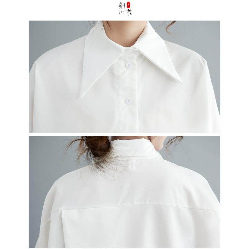 Women's Loose Long Sleeved Shirt with Personality Design Mid Length Asymmetrical Shirt Black Top