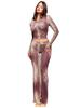 2026 Women Printed Hooded Long Sleeve Crop Top & Flare Pants Two Piece Set Slim Fit Thumb Hole Y2K Streetwear Tracksuit