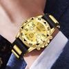 4PC Golden Men's Watch Set Fashionable and Versatile Quartz Watch Bracelet Necklace Ring Set Perfect Gift for Friends or Dad