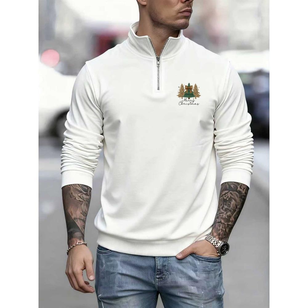 

Leopard Print Christmas Tree Print New Men s Casual Sportswear Fashionable Cool and Handsome Zipper Polo Shirt Long Sleeved Sportswear Top S белый