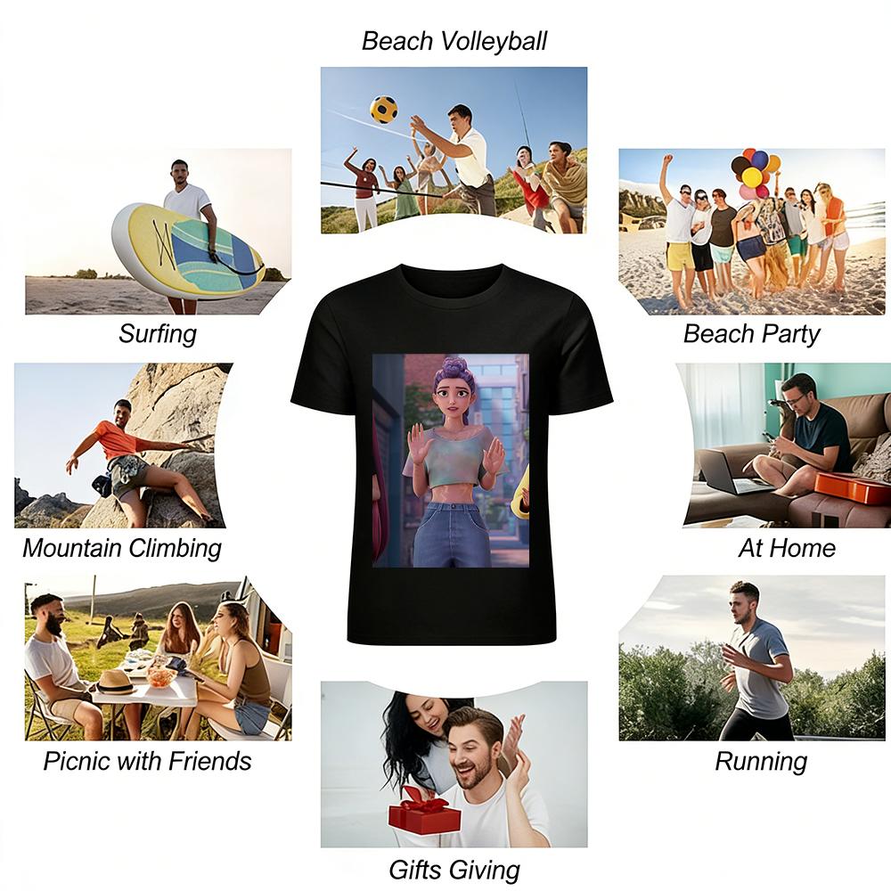 Anime Character Print Crop Top Summer Casual Loose Short Sleeve T-Shirts For Women Pure cotton T-shirt