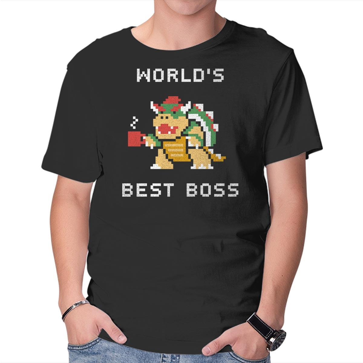 Unisex Crew Neck T-Shirt World s Best Boss Graphic Short Sleeve Casual Tee L