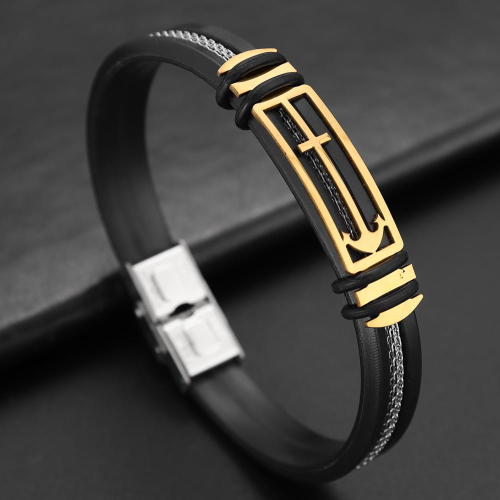 Fashion Cross Arrow Pattern Silicone Bracelet Couple Punk Stainless Steel Woven Bracelet Hip Hop Holiday Gift Party Accessories