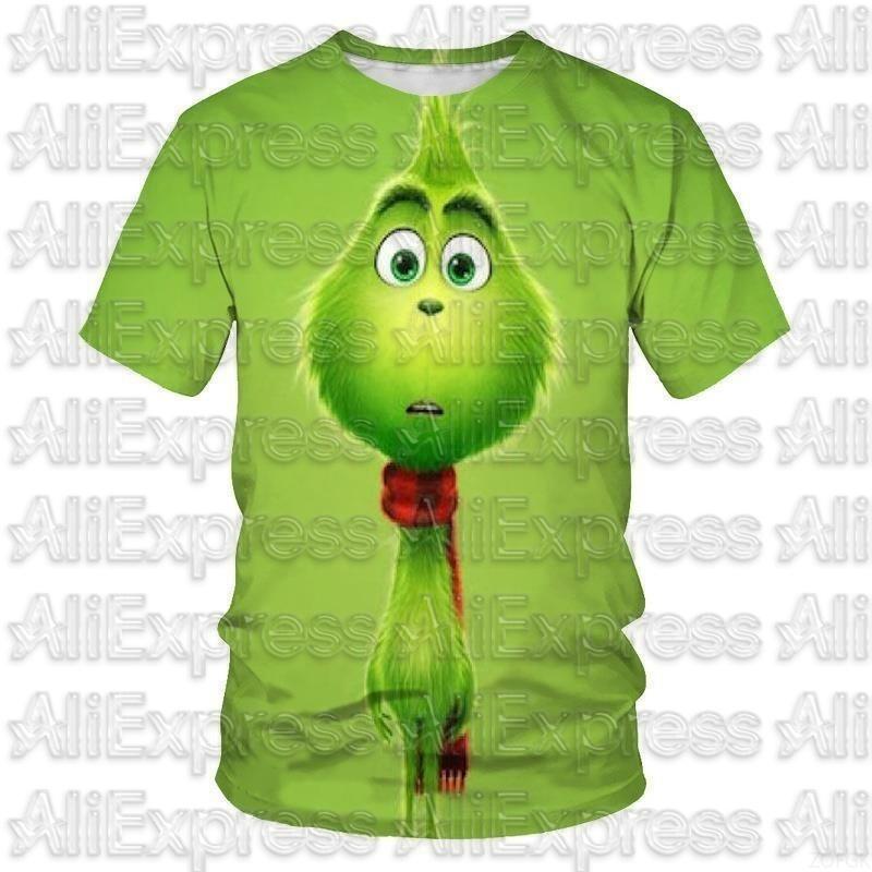 MOTO Cross Border New 2025 Christmas Cartoon Green Fur Monster 3D Printed Men's T-shirt Short Sleeved Christmas Grinch