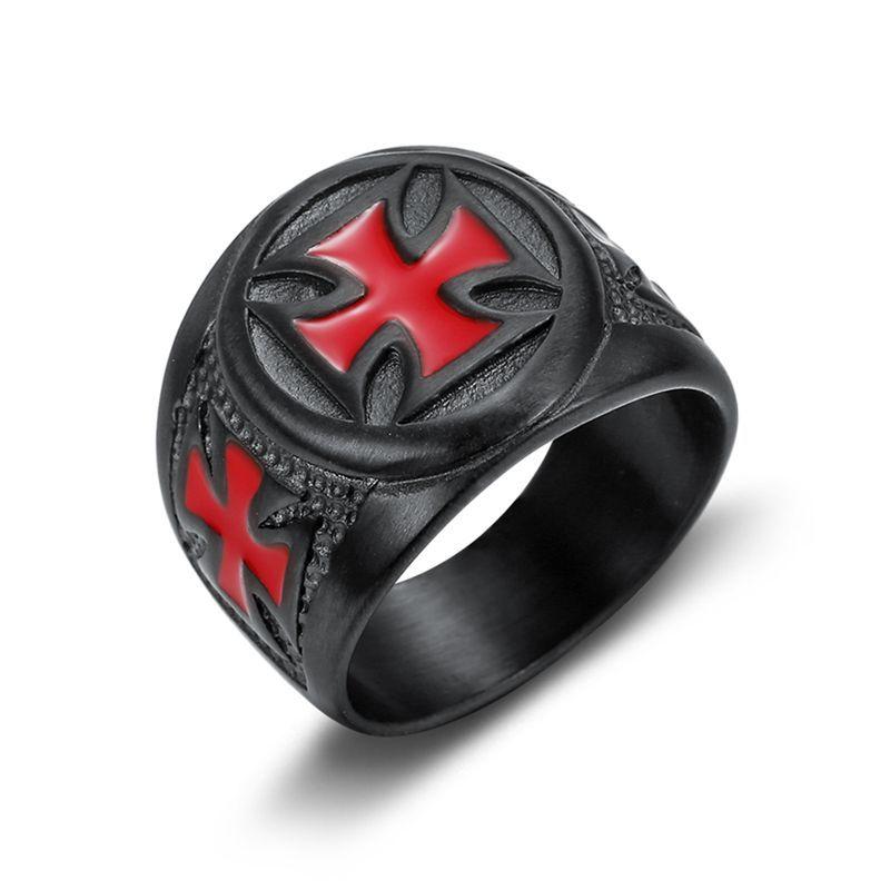 Punk Vintage Two-tone Cross Ring for Men Stainless Steel Black Ring