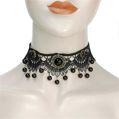 Gotische Spitze Floral Choker für Frauen Choker Handgefertigtes Halsband mit baumelnden Perlen Verstellbar für Junggesellinnenabschied Hochzeit