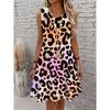 Women'S Sleeveless A-Line Dress In Leopard Print, Perfect for Summer Casual Boho Style. This Midi Dress Features a Gradient Color Pattern