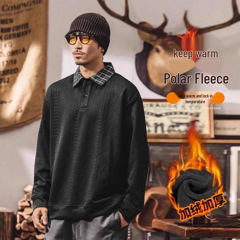 Men's American Retro Faux Two-Piece Polo Sweatshirt