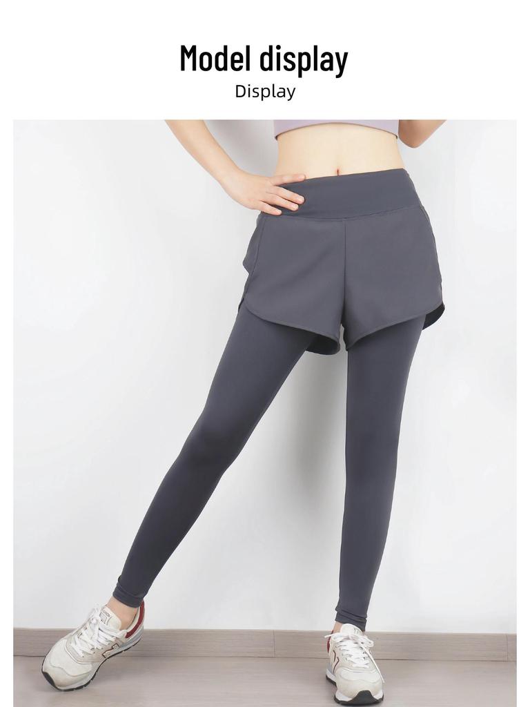 Women's High-Waist Yoga Pants - Autumn/Winter Quick-Dry 2-in-1 Design for Fitness and Morning Run