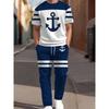 3D Navy Anchor Pattern Men's Set Summer Crew Neck Short Sleeve Shirt With Casual Trousers Two-Piece Set Casual Men's Set
