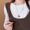 Korean Style Animal Pendant Necklaces Silver Plated Beads Chain Sweater Chain Horse Necklace  Women