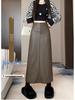 Plus Size High Waist PU Leather Midi Skirt - Retro A-Line Pencil Design with Slit for Women, Autumn/Winter Collection