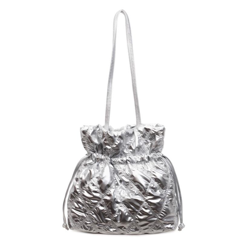 

New Korean Small Shoulder Bag Fashi Simple Handle Bucket Bag with Drawstring Comfortable and Versatile Texture Storage Bags