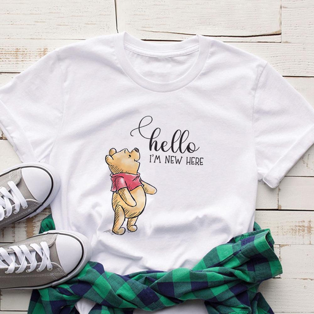 Disney Winnie The Pooh T-Shirt Cartoon Graphic T Shirts Women's Short Sleeve Summer Casual Tops T-shirt Aesthetic Harajuku Tees