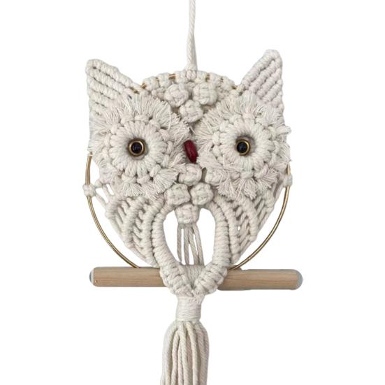Woven Wall Hanging Wall Decoration with Long Tassel- White Cotton Handmade Home Decor Art Craft for Bedroom Dorm Garden