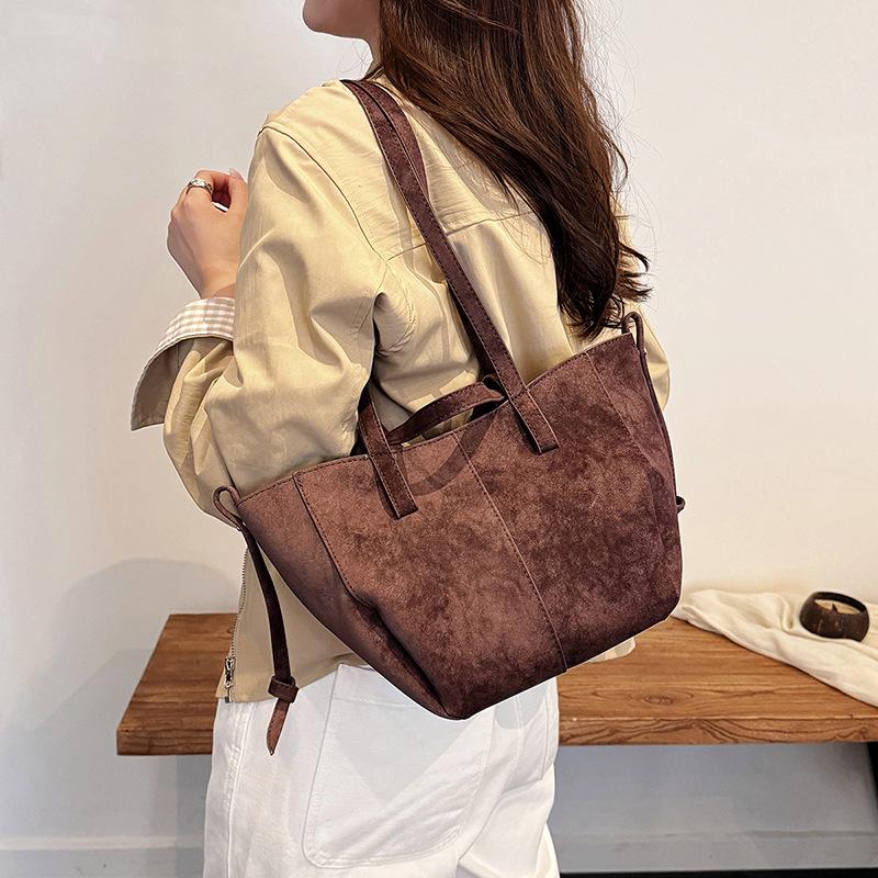 Retro Suede Tote Bag: Women's Large-Capacity Shoulder & Underarm Handbag In Lazy, Versatile Style
