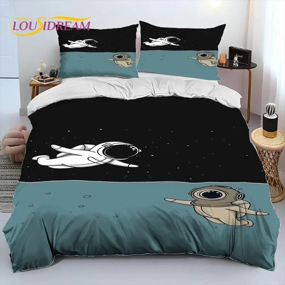 Astronaut Space Cartoon Comforter Bedding Set,Duvet Cover Bed Set Quilt Cover Pillowcase,King Queen Size Bedding Set for Child