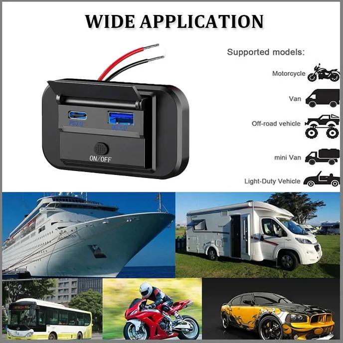 12V USB Outlet Panel Wall Mount 36W USB C and Dual QC 3.0 18W Port Car Charger Socket Accessories for Car Bus RV Truck