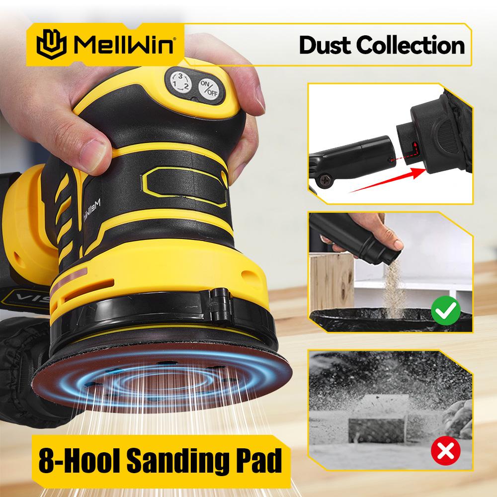 MELLWIN Cordless Electric Orbital Sander 3 Speeds Adjustable Woodworking Sanding Polishing Machine For Makita 18V Battery Pin