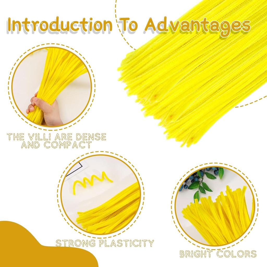 100Pcs Yellow Pipe Cleaners, Creative Craft Pipe Cleaners for Festivals DIY Hand Arts, Craft Supplies for Home DIY Handcraft