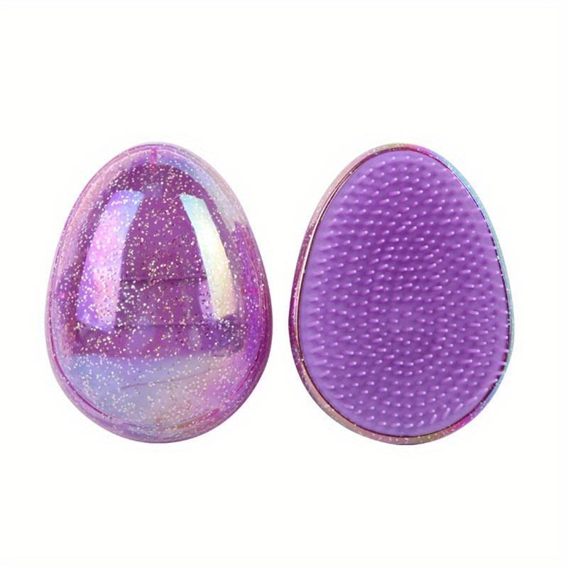 1pcs Mini Tangle Hair Comb Egg Shape Anti Static Soft Massage Hairbrush Glitter Travel Smoothing Brush Hair Styling Tools