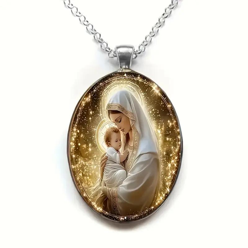 Изысканное стеклянное кулон-ожерелье с узором, Универсальное ожерелье One Size серебряный