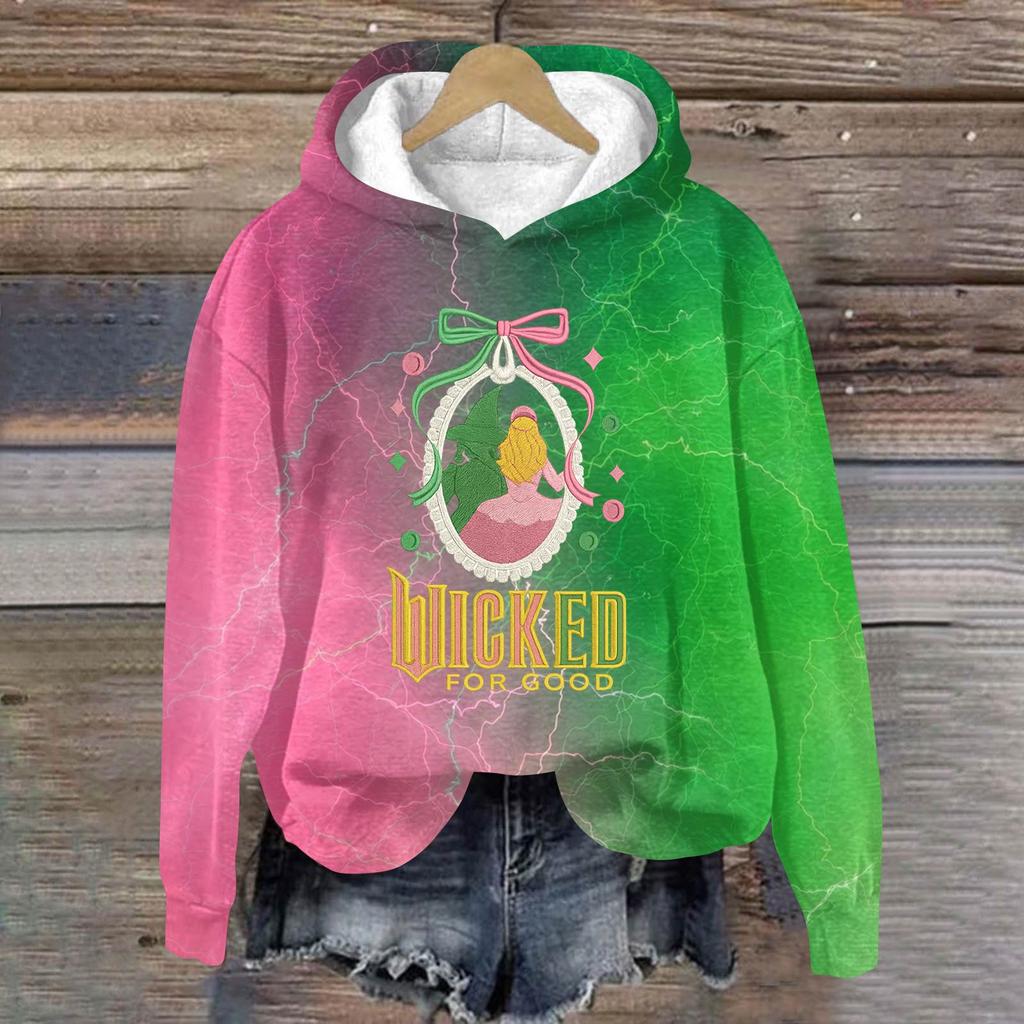 Women's Fashionable Casual Oversized Long-Sleeved Hooded Print Pullover Sweatshirt