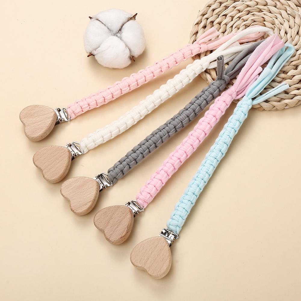 New Baby Pacifier Chain Clips Wood Heart Beech Clips Infant Dummy Holder Teething Chain for Care Soother Chew Toys Shower Gift