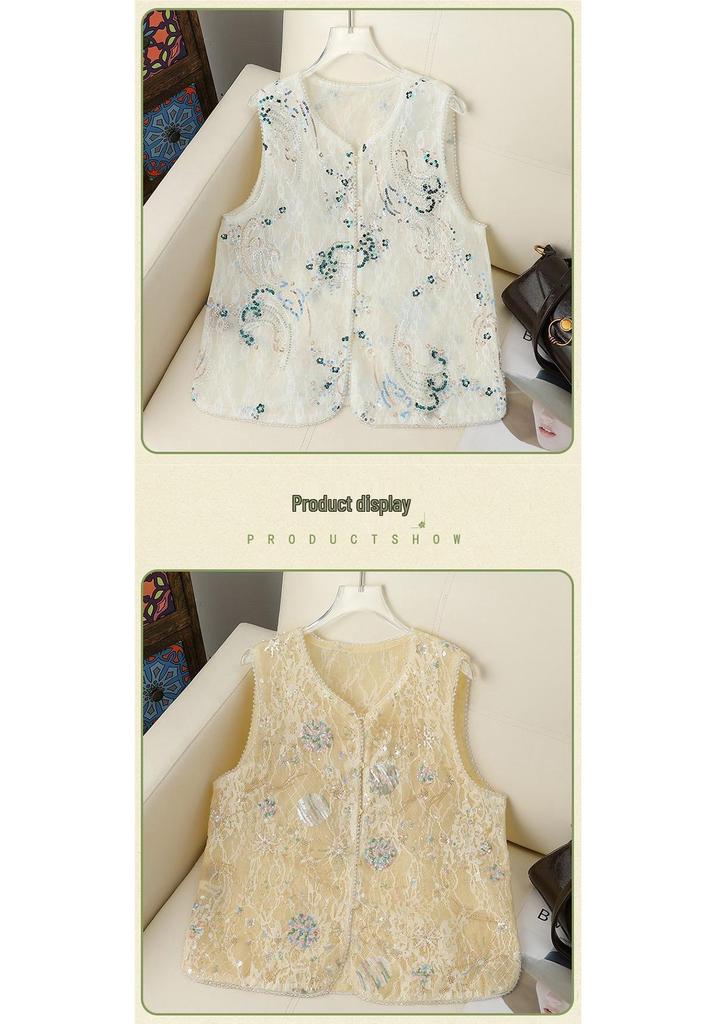 Spring/Summer National Style Jacquard Vest – Elegant Jacket for Middle-aged and Elderly Women