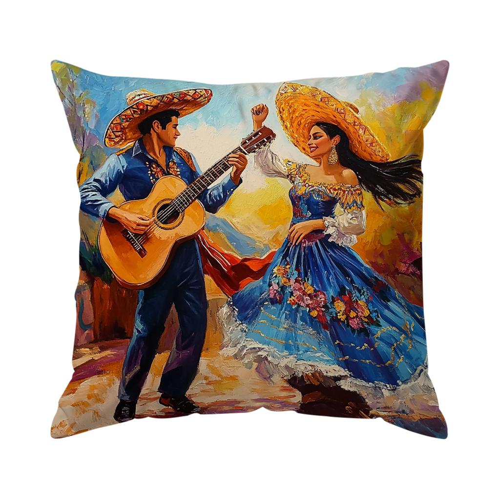 Mexican Dancer Folk Art Pillowcase Printed Polyester 45X45Cm Throw Pillowcover Decorative Sofa Cushion Pillowslip Home Decor