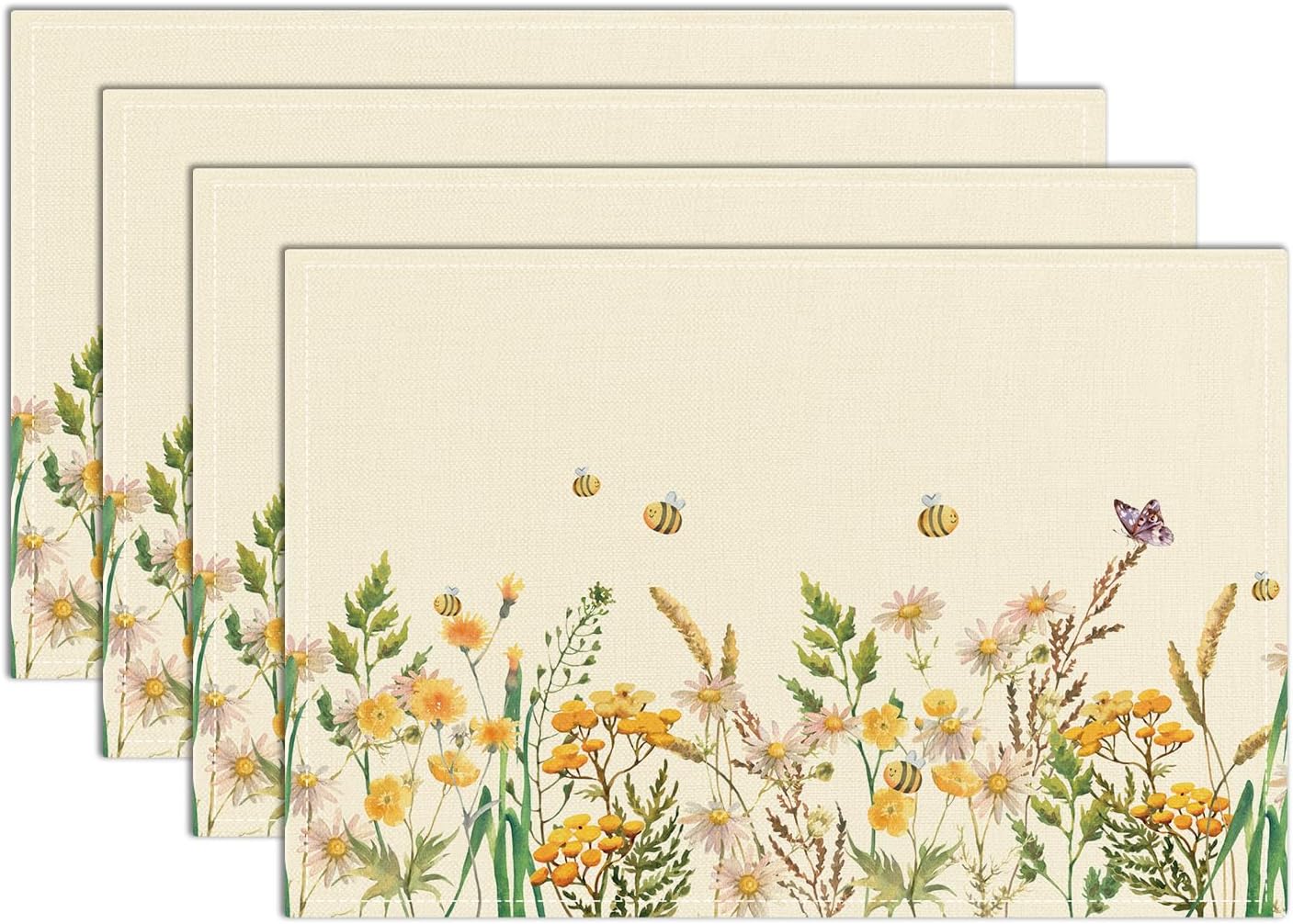 

Watercolor Wildflower & Bee Floral Placemats 12x18 Inch Cute Placemats Spring Table Mats Set of 4 Table Mats for Party Kitchen Dining Decoration-17 4Pcs