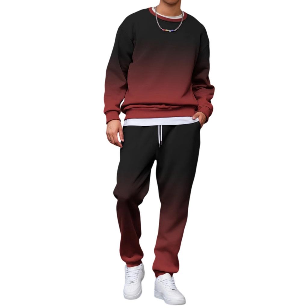 Men's Gradient Print Sweatshirt and Jogger Pants Set - Loose Fit Casual Two-Piece Outfit