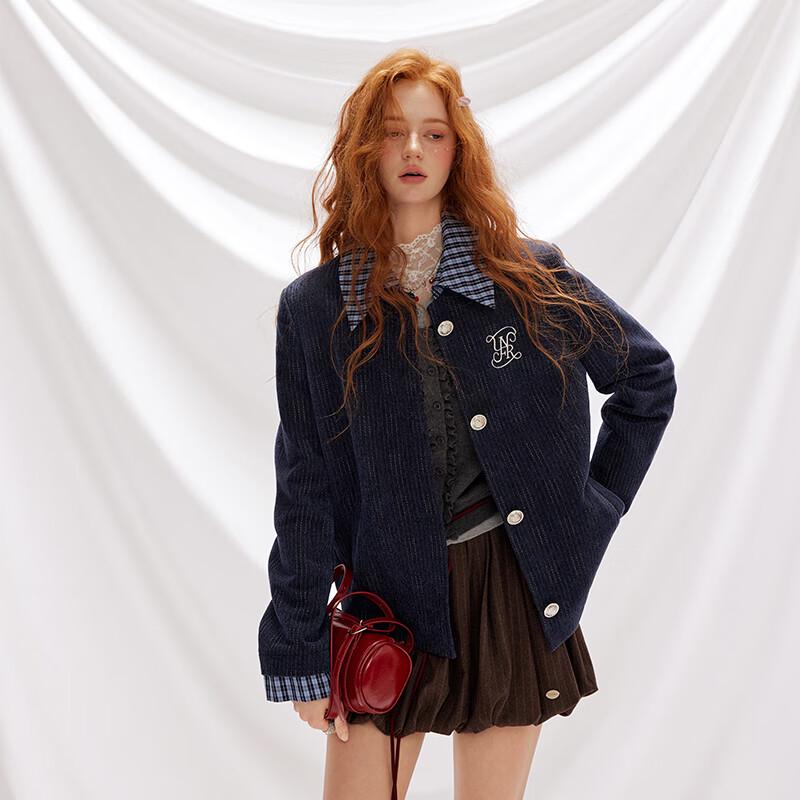 UNIFREE Women's Plus Size Faux Two-Piece Spliced Padded Blazer Jacket