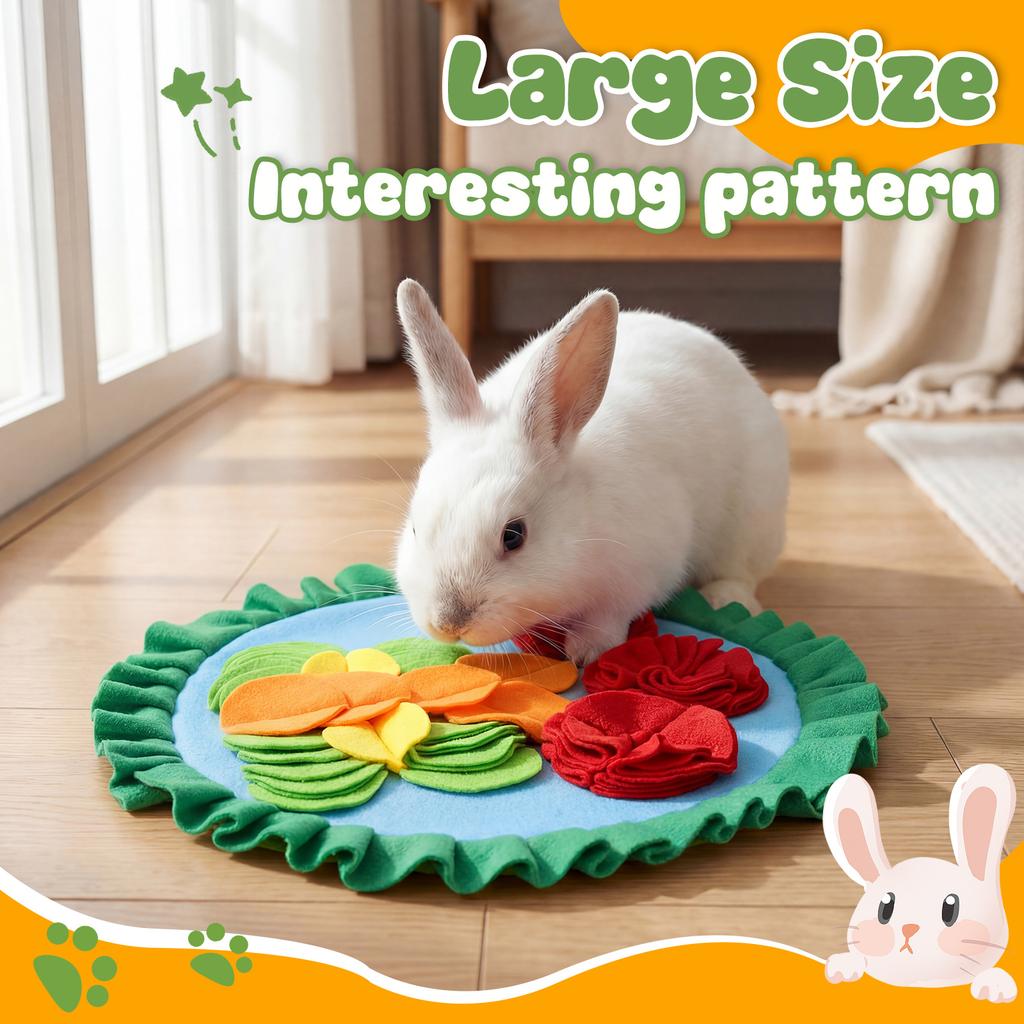 New Pet Snuffle Mat Round Rabbit Foraging Mat Foldable Portable Bunny Puzzle Mat Pet Supplies for Guinea Pig Kitten and Puppy